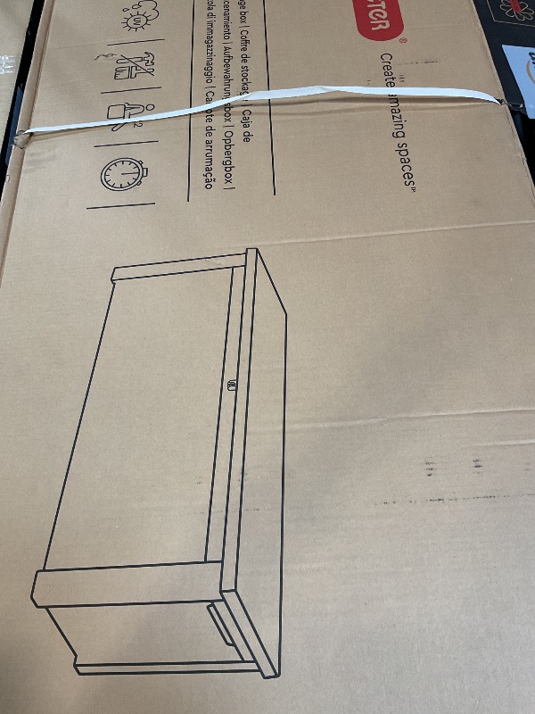 Photo 1 of *BENT PIECES* Keter Outdoor Storage Deck Box, for Patio, Backyard & Garden, Westwood, 150 Gal, Dark Grey - Lockable, Organizing, and Waterproof Plastic Container Bench