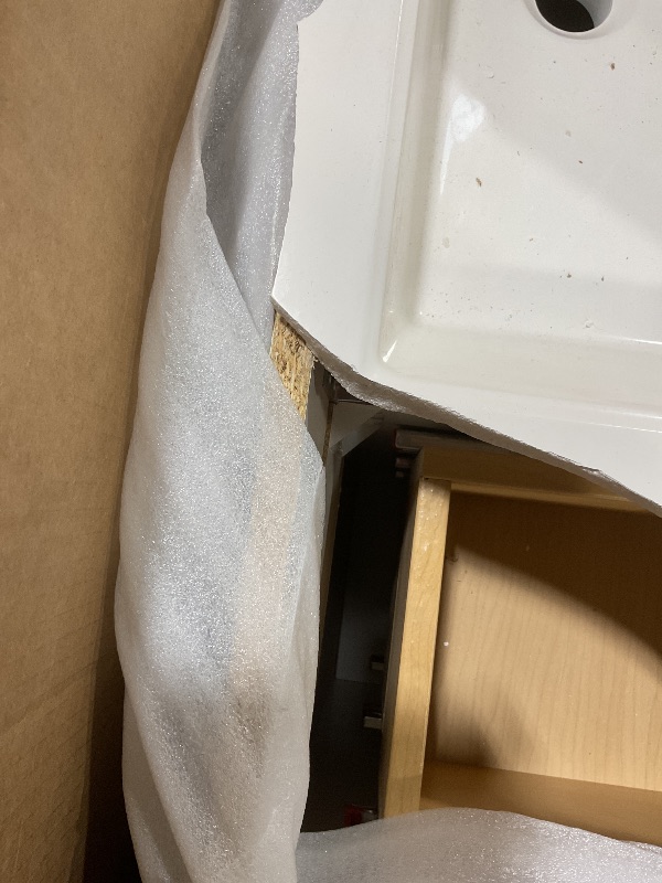 Photo 1 of **SELLING FOR PARTS. MAJOR DAMAGE TO SINK** Mill Cabinets Emlyn 48 Inch Bathroom Vanity with White Single Sink Top, 3 Cabinets, 2 Shelves, 2 Drawers, 48.5" W x 18.75" D x 32.89" H, Deep Blue