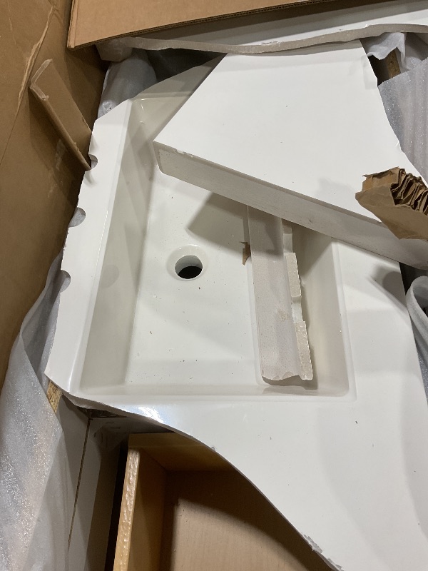 Photo 1 of **SELLING FOR PARTS. MAJOR DAMAGE TO SINK** Mill Cabinets Emlyn 48 Inch Bathroom Vanity with White Single Sink Top, 3 Cabinets, 2 Shelves, 2 Drawers, 48.5" W x 18.75" D x 32.89" H, Deep Blue