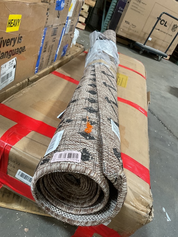 Photo 1 of **DIRTY FROM TRANSPORT **JONATHAN Y SMB108D-8 Ourika Moroccan Geometric Textured Weave Indoor Outdoor Area Rug, Bohemian, Rustic, Scandinavian Easy, Bedroom,Kitchen,Backyard,Patio,Non Shedding, Natural/Black, 8 X 10