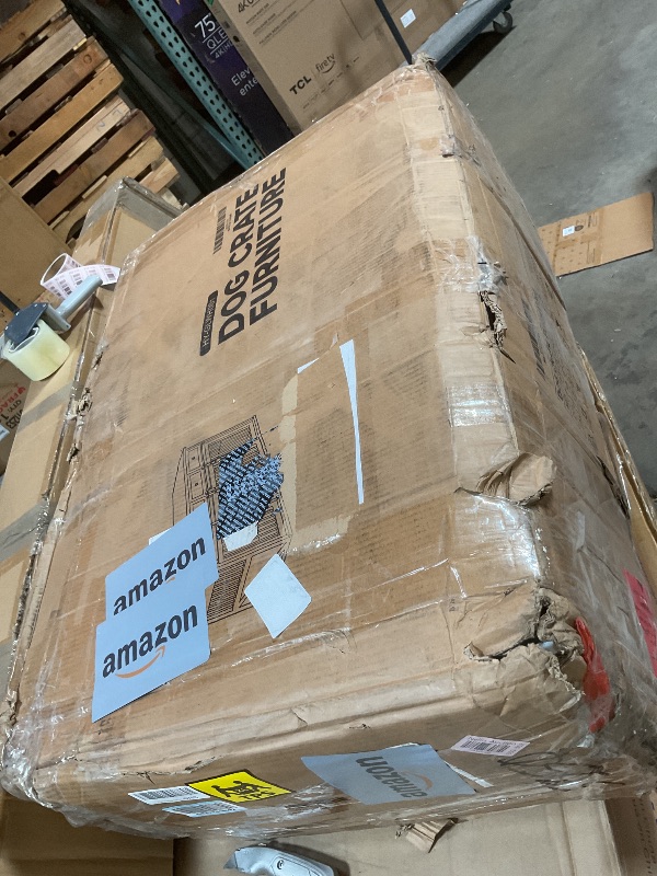 Photo 1 of **SELLING FOR PARTS**Real Relax Large Dog Crate Furniture, 61” Multi-Purpose Dog House w/Double Rooms, Divider and Sliding Barn Door, Steel Frame Indoor Double Dog Crate for Medium Small Dogs, White