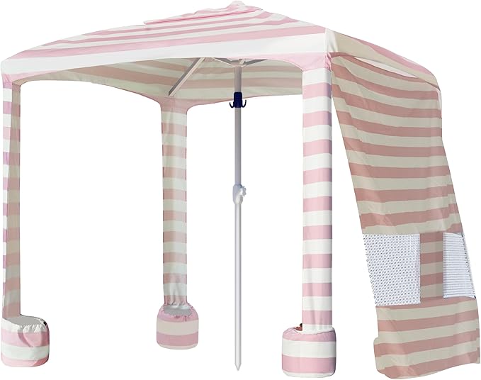 Photo 1 of AMMSUN Beach Cabana, 6.2'×6.2' Beach Canopy, Easy Set up and Take Down, Cabana Tent with Sand Pockets, Instant Sun Shade with Side Wall, Elegant Pink