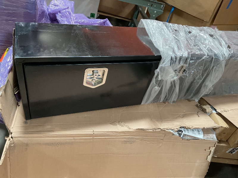 Photo 1 of Buyers Products 1702960 Black Steel Topsider Truck Box With T-Handle Latch, 16 x 13 x 96 Inch Truck Tool Box For Storage And Organization, Lockable Tool Chest for Work Trucks