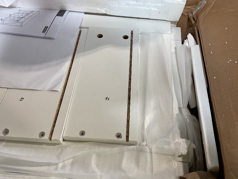 Photo 1 of 1 box out of two. Looks like the drawers in this box.YITAHOME 54" Farmhouse Dresser for Bedroom, Large Modern Chest of Drawers, Wood Rustic Dresser TV Stand with 5 Drawers & 2 Sliding Barn Doors for Living Dining Room, Entryway, Hallway, White