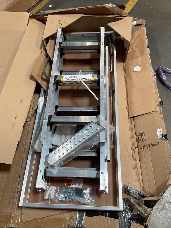 Photo 1 of Aluminum Attic Ladder - Retractable Loft Stairs, Folding Pull-Down Design, Manual Lifting for 7'8"-10'3" Ceiling Height, 22.5" x 54", 375 lbs Capacity