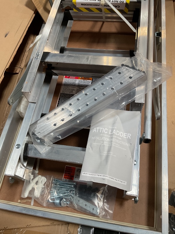 Photo 1 of Aluminum Attic Ladder - Retractable Loft Stairs, Folding Pull-Down Design, Manual Lifting for 7'8"-10'3" Ceiling Height, 22.5" x 54", 375 lbs Capacity