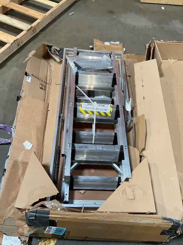 Photo 1 of Aluminum Attic Ladder - Retractable Loft Stairs, Folding Pull-Down Design, Manual Lifting for 7'8"-10'3" Ceiling Height, 22.5" x 54", 375 lbs Capacity