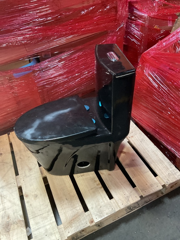 Photo 1 of DeerValley Elongated One Piece Toilet with 17'' Comfortable Seat Height ADA Toilet, Black Dual Flush Toilet with Soft Close Seat, High Efficiency 1.1/1.6 GPF 12'' Rough-In