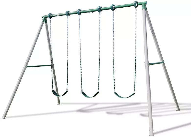 Photo 1 of Sportspower MSC-5336 Everest 10' Metal Swing Set with 3 Adjustable Sling Swings + Sportspower MSC-5272 Metal Ground Anchor Kit for Swing Sets