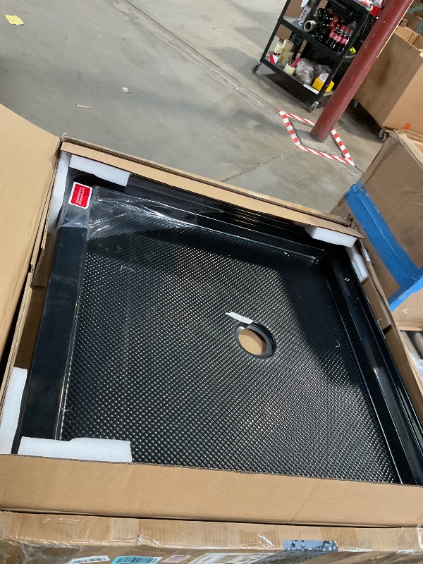 Photo 1 of 36 in. L x 36 in. W Corner Acrylic Shower Pan Base in Glossy Black with Center Drain NEW