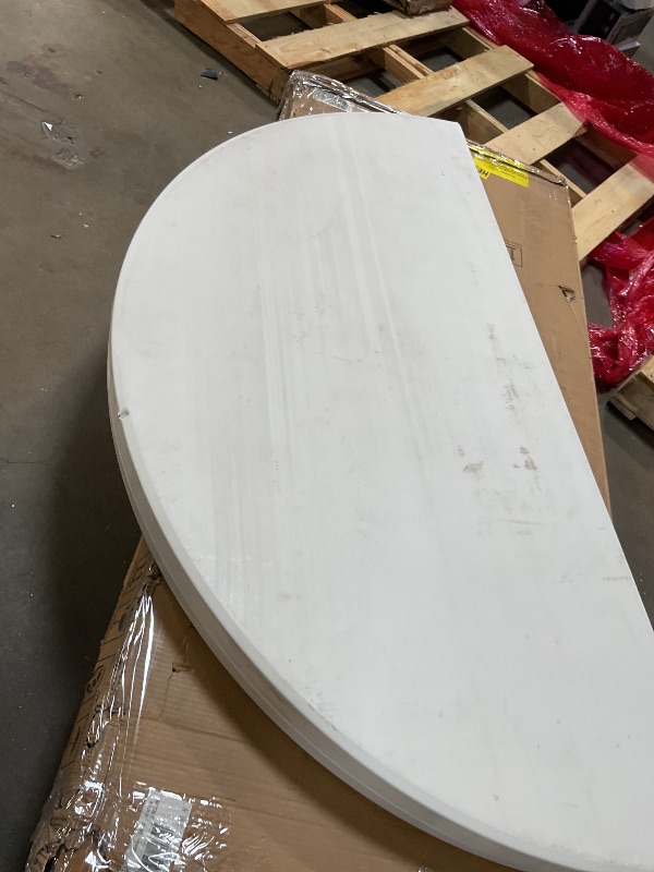 Photo 1 of 5ft/60-Inch Round Bi-Fold Plastic Folding Table with Carry Handle, White, Indoor/Outdoor Use, Lightweight Resin and Steel Frame