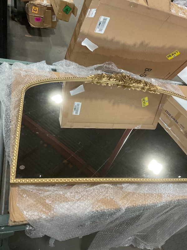 Photo 1 of CASOLLY Antique Gold Arch Wall Mirror, 48"x30" Traditional Vintage Mantel Mirror with Ornate Metal Frame, Baroque Victorian Mirror for Fireplace/Entryway/Bathroom/Living Room/Dining Room