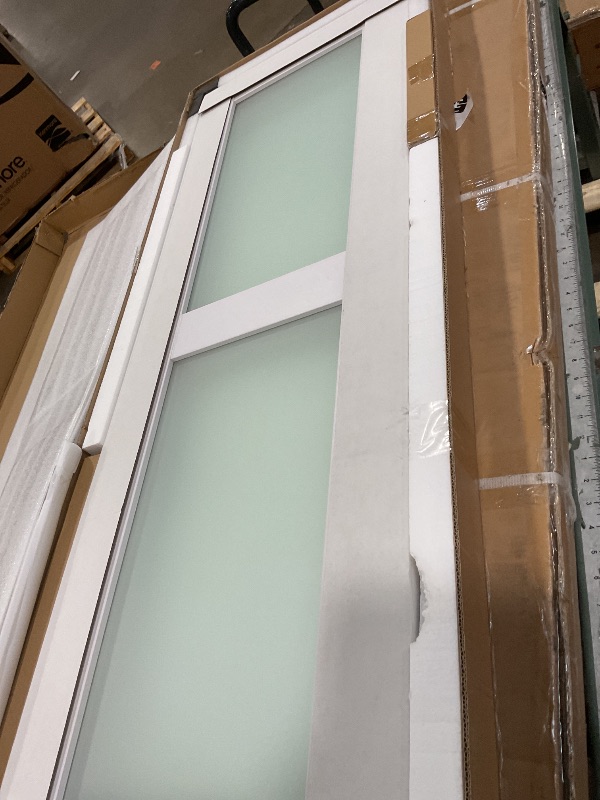 Photo 1 of SMARTSTANDARD Bifold Door, for 72"x 80" Opening,Tempered Frosted Glass Closet Folding Barn Door with Hardware Kit, Water-Proof PVC Surface,Easy Install,White