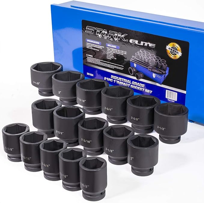 Photo 1 of **CASE DOESNT CLOSE OR LOCK**Stark USA Premium 21-Pieces SAE Jumbo Impact Socket Set 1" inch Drive Extension Bar Cr-Mo 6-Point Socket with Carrying Case