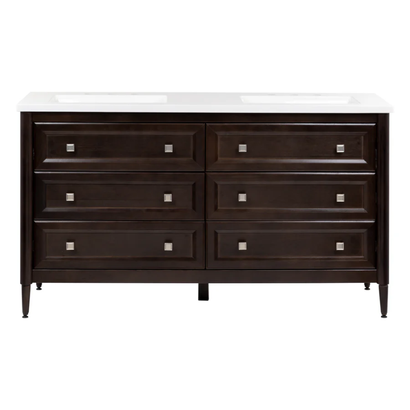 Photo 1 of 61" Double-Sink Bathroom Vanity With 6 Drawers and White Sink Top
59.66 inches
Vanity Depth	21.61 inches
Vanity Height	34.45 inches
Vanity Width With Top	61 inches
Vanity Depth With Top	22 inches
Vanity Height With Top	35.7

Will need a truck for pickup