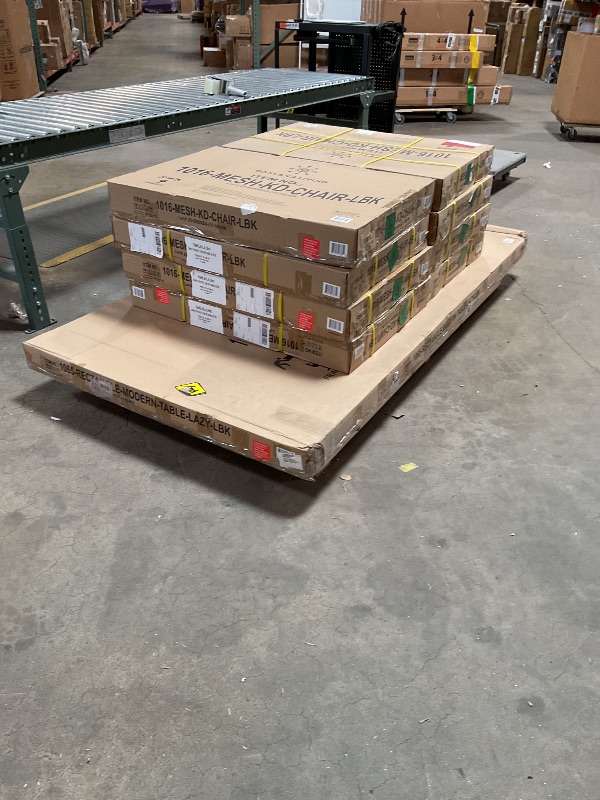 Photo 1 of **9 BOXES WILL NEED A TRUCK TO PICKUP. **Pallet Oakland Living Modern Ornate Outdoor Mesh Aluminum 84-in Large Black Rectangular Patio Dining Set with Two Lazy Susans and Eight Chairs