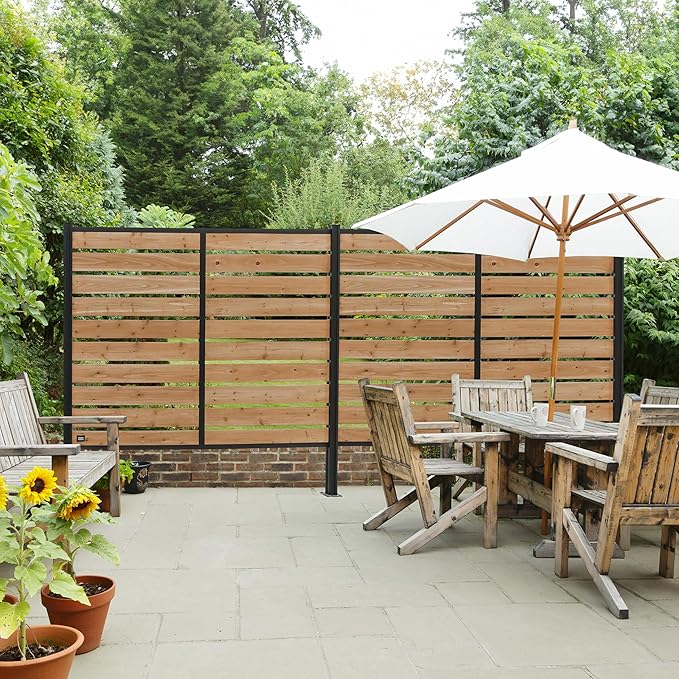 Photo 1 of **WALL POST KIT ONLY**Backyard Discovery 8' x 6' Cedar Wood Outdoor Privacy Screen Wall Add-On Kit with Aluminum Posts, Easy Assembly, Decorative Privacy Fence Panel for Secluded Deck, Patio, Balcony, Terrace, Hot Tub