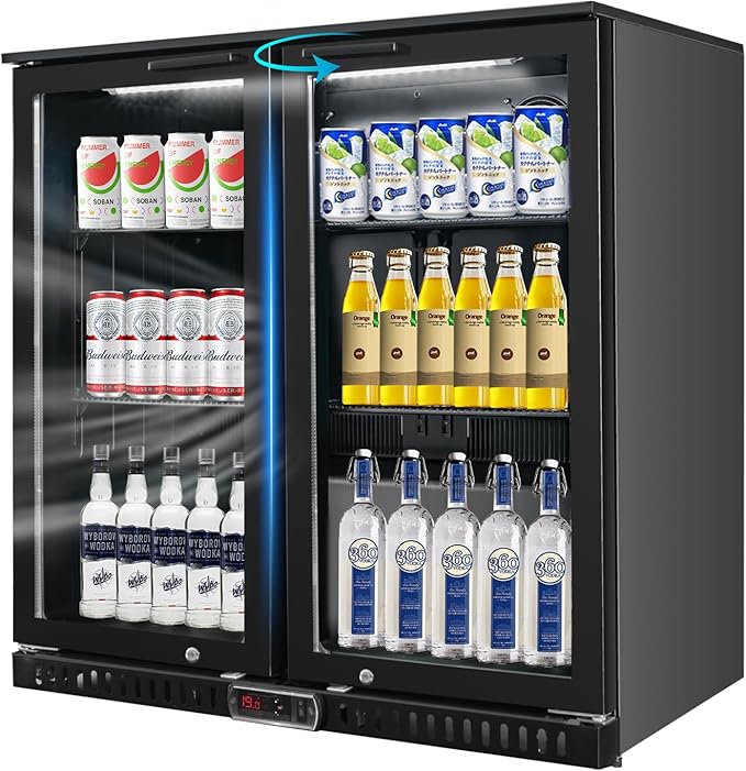 Photo 1 of 
Back Bar Cooler with 2 Glass Doors, 7.4 Cu.Ft Commercial Bar Fridge, Under Counter Beverage Fridge with LED Lighting, ETL-Certified Beverage Cooler for Beer, Wine, and Soda