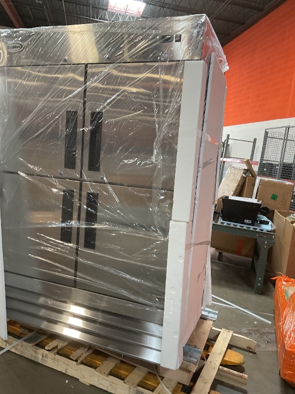 Photo 1 of **WILL NEED A TRUCK TO PICKUP. DAMAGE IS ON BASE. GOOD FOR MAIN FUNCTION STILL.**KoolMore RIR-2D-SSHD Commercial Stainless-Steel Reach-in Refrigerator with Half Door Access for Restaurant, Cafe, and Cold Food Storage, Large 47 Cu. Ft. Capacity, Heavy Duty