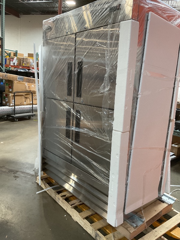 Photo 1 of **WILL NEED A TRUCK TO PICKUP. DAMAGE IS ON BASE. GOOD FOR MAIN FUNCTION STILL.**KoolMore RIR-2D-SSHD Commercial Stainless-Steel Reach-in Refrigerator with Half Door Access for Restaurant, Cafe, and Cold Food Storage, Large 47 Cu. Ft. Capacity, Heavy Duty