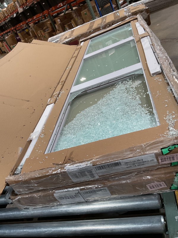 Photo 1 of **ONE GLASS PANE BROKEN. SELLING FOR PARTS OR AS IS**EaseLife 48x80 in (Double 25in) Bypass Sliding Closet Doors for Bedroom, 3-Lite Frosted Glass Sliding Door with Hardware Track Kit & Floor Guide, Preassembled Door Panel, MDF White Barn Doors