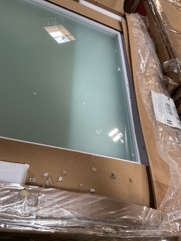Photo 1 of **ONE GLASS PANE BROKEN. SELLING FOR PARTS OR AS IS**EaseLife 48x80 in (Double 25in) Bypass Sliding Closet Doors for Bedroom, 3-Lite Frosted Glass Sliding Door with Hardware Track Kit & Floor Guide, Preassembled Door Panel, MDF White Barn Doors