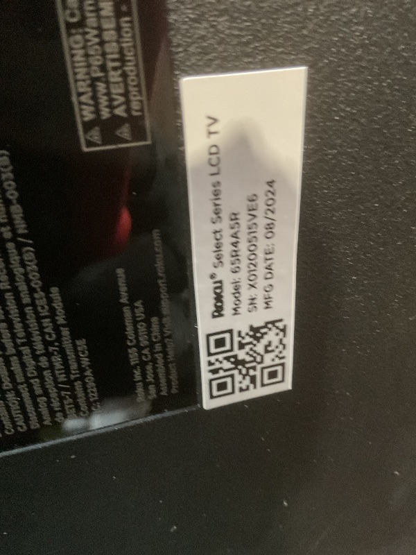 Photo 1 of **SELLING FOR PARTS**Roku Smart TV – 65-Inch Select Series 4K HDR RokuTV with Roku Enhanced Voice Remote, Brilliant 4K Picture, Automatic Brightness, & Seamless Streaming – Live Local News, Sports, Family Entertainment