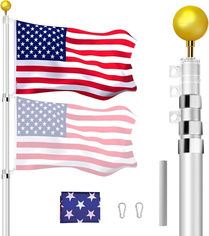 Photo 1 of 16FT Telescopic Flag Pole Kit, Heavy Duty 16 Gauge Aluminum Outdoor In Ground Flag Poles with an Embroidered 3x5 USA Flag, for Residential or Commercial,Garden,Yard Flag Poles