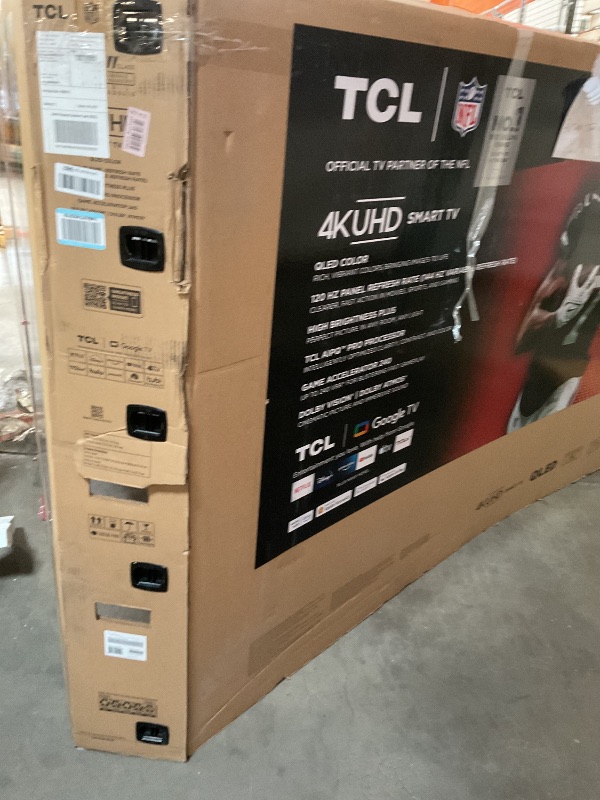 Photo 1 of **SeELLING FOR PARTS**TCL 98-Inch Q65 QLED 4K UHD Smart TV with Google TV (98Q651G, 2024 Model) Dolby Vision, Dolby Atmos, HDR Pro+, Game Accelerator Enhanced Gaming, Voice Remote, Works with Alexa, Streaming Television