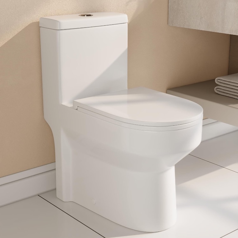 Photo 1 of **Selling for parts**DeerValley Compact One-Piece Toilet for Small Bathrooms, Modern Toilet with Powerful Dual Flush 0.8/1.28 GPF, Soft-Close Seat, 12" Rough-In, High-Efficiency, Space-Saving & Quiet White Design