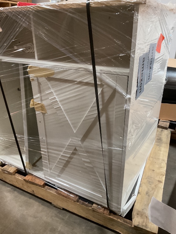 Photo 1 of **BOTTOM NEEDS TO BE FIXED**DWVO Kitchen Island with Power Outlet, 40 inch Rolling Island Table with Trash Can Cabinet, Square Mobile Storage Islands with Tilt Out Garbage Bin Cabinet fits Double 10-Gallon, White Oak