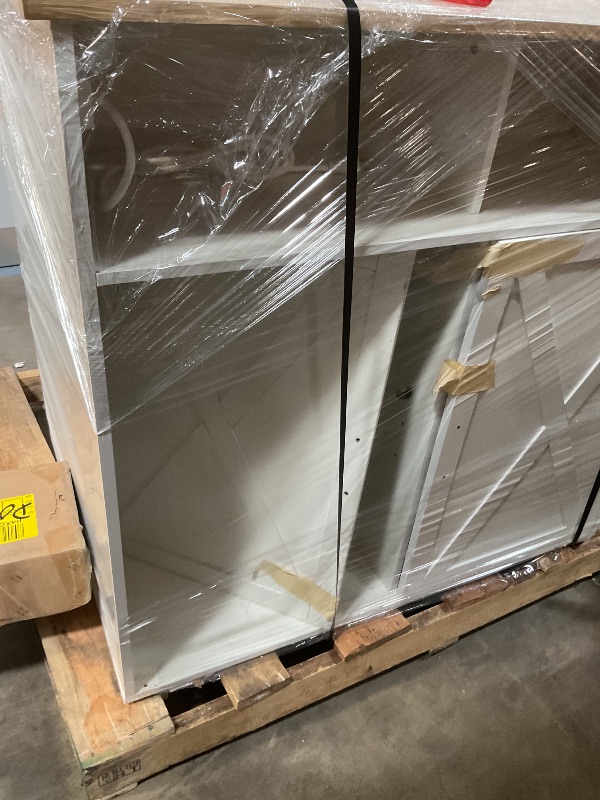 Photo 1 of **BOTTOM NEEDS TO BE FIXED**DWVO Kitchen Island with Power Outlet, 40 inch Rolling Island Table with Trash Can Cabinet, Square Mobile Storage Islands with Tilt Out Garbage Bin Cabinet fits Double 10-Gallon, White Oak