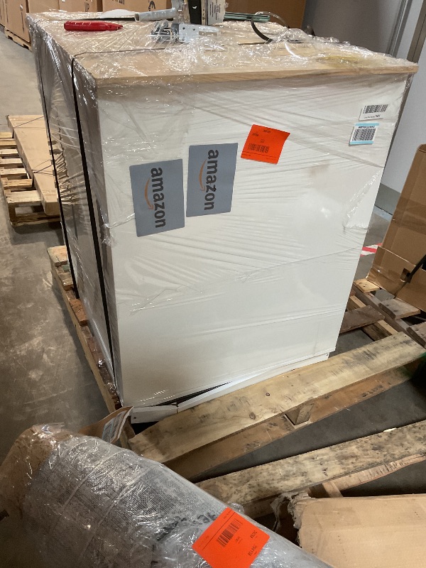 Photo 1 of **BOTTOM NEEDS TO BE FIXED**DWVO Kitchen Island with Power Outlet, 40 inch Rolling Island Table with Trash Can Cabinet, Square Mobile Storage Islands with Tilt Out Garbage Bin Cabinet fits Double 10-Gallon, White Oak