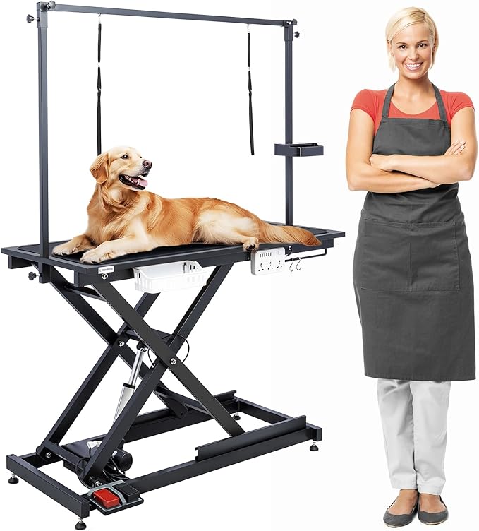 Photo 1 of *FOR PARTS ONLY* Electric Lift Pet Dog Grooming Table, 50Inch Height Adjustable Grooming Table for Large Dogs with Two Nooses, Wireless Remote, Tool Organizer, Black