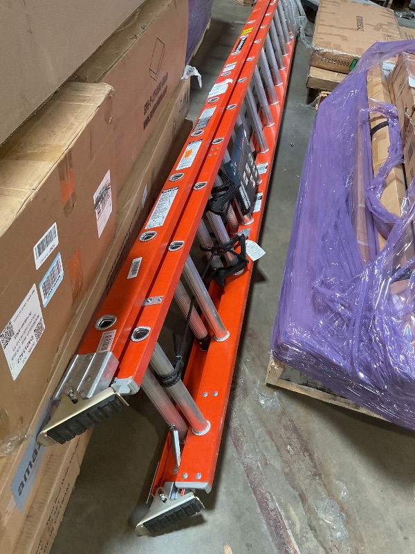 Photo 1 of **MAJOR DAMAGE. SELLING FOR PARTS**Louisville Ladder 20-foot Fiberglass Extension Ladder, 300-Pound Load Capacity, Type IA, L-3022-28PT