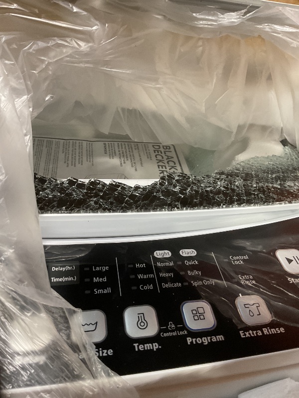 Photo 1 of **SELLING FOR PARTS**BLACK+DECKER Small Portable Washer, Washing Machine for Household Use, Portable Washer 1.7 cu.Ft with 10 Cycles, Transparent Lid & LED Display