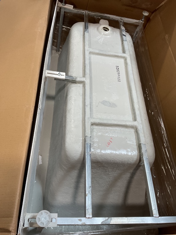 Photo 1 of *CHIPPD EDGE* WOODBRIDGE 60" Acrylic Rectangular Alcove Soaking Bathtub in White with Left Drain, Brushed Gold pop-up Drain Included, LB428-L