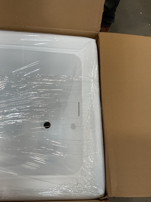 Photo 1 of *CHIPPD EDGE* WOODBRIDGE 60" Acrylic Rectangular Alcove Soaking Bathtub in White with Left Drain, Brushed Gold pop-up Drain Included, LB428-L