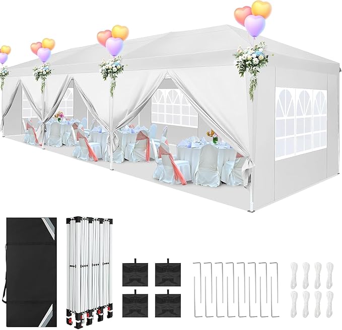Photo 1 of *ONLY BOX 1 OF 2* COBIZI 10x30 Pop Up Canopy Tent with 8 Sidewalls Party Tents for Parties Wedding Backyard Waterproof Outdoor Commercial Canopy Event with Stakes, Ropes, Sandbags, White