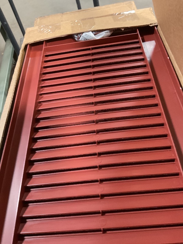 Photo 1 of 14 1/2"W x 60"H Mid-America Vinyl, Standard Size Cathedral Top Center Mullion, Open Louver Shutter, w/Installation Shutter-Lok's & Matching Screws (Per Pair), 027 - Burgundy Red