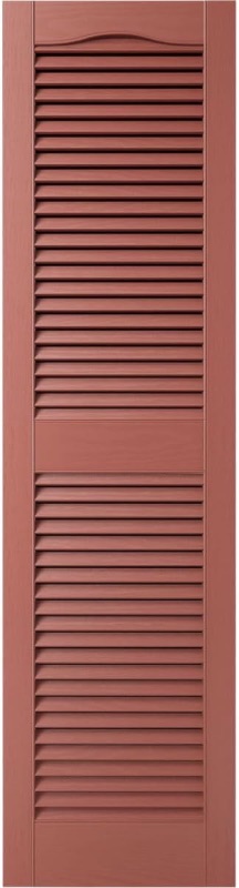 Photo 1 of 14 1/2"W x 60"H Mid-America Vinyl, Standard Size Cathedral Top Center Mullion, Open Louver Shutter, w/Installation Shutter-Lok's & Matching Screws (Per Pair), 027 - Burgundy Red