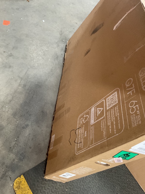 Photo 1 of **SELLING FOR PARTS. HEAVY DAMAGE TO SCREEN. NO REMOTE**Samsung 65-Inch Class QLED Q7F Series Samsung Vision AI Smart TV (2025 Model, 65Q7F) Quantum HDR, Object Tracking Sound Lite, Q4 AI Gen1 Processor, 4K upscaling, Gaming Hub, Alexa Built-in