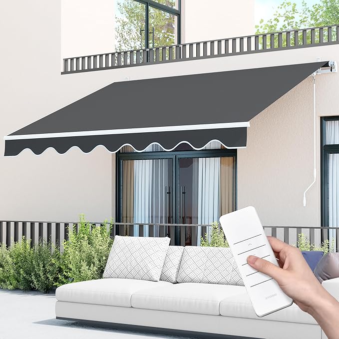 Photo 1 of 15.7 x 9.8 patio awning, retractable, fully assembled motorized sunshade deck canopy aluminum color