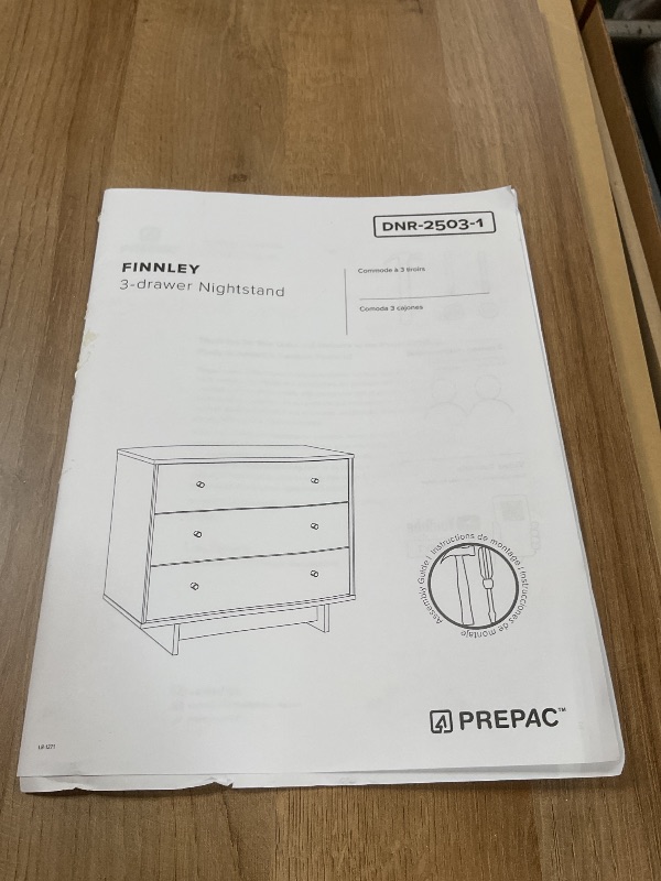 Photo 1 of **2 BOXES**Prepac Finnley 3-Drawer Nightstand in Natural Oak, Extra-Wide Bedside Table with Storage, Modern Dresser, End Table for Home, Bedroom, Living Room, 16" D x 31" W x 26.75" H