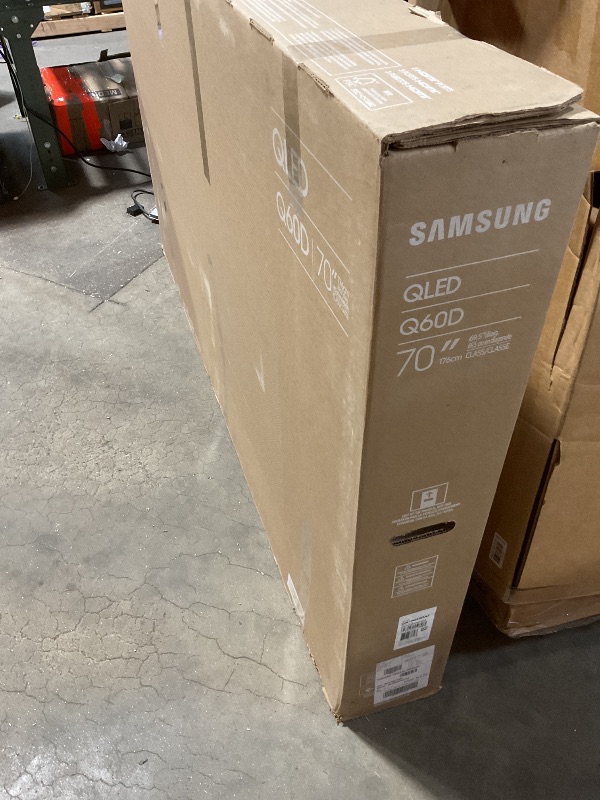 Photo 1 of **MAJOR DAMAGE. SELLING FOR PARTS// MISSING ONE LEG STAND**Samsung 70-Inch Class QLED 4K Q60D Series Quantum HDR Smart TV w/Object Tracking Sound Lite, Motion Xcelerator, Slim Design, Gaming Hub, Alexa Built-in (QN70Q60D, 2024 Model)