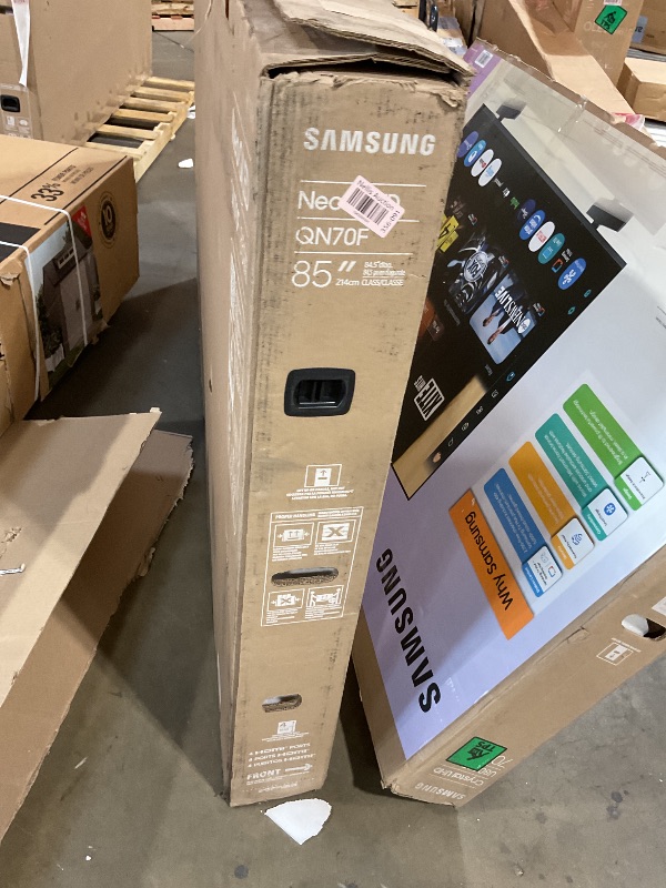 Photo 1 of **MAJOR DAMAGE TO SCREEN. SELLING FOR PARTS **Samsung 85-Inch Class Neo QLED QN70F 4K Mini LED Smart TV (2025 Model) NQ4 AI Gen2 Processor, Quantum Matrix Technology Slim, Motion Xcelerator 144Hz, Samsung Vision AI, Alexa Built-in