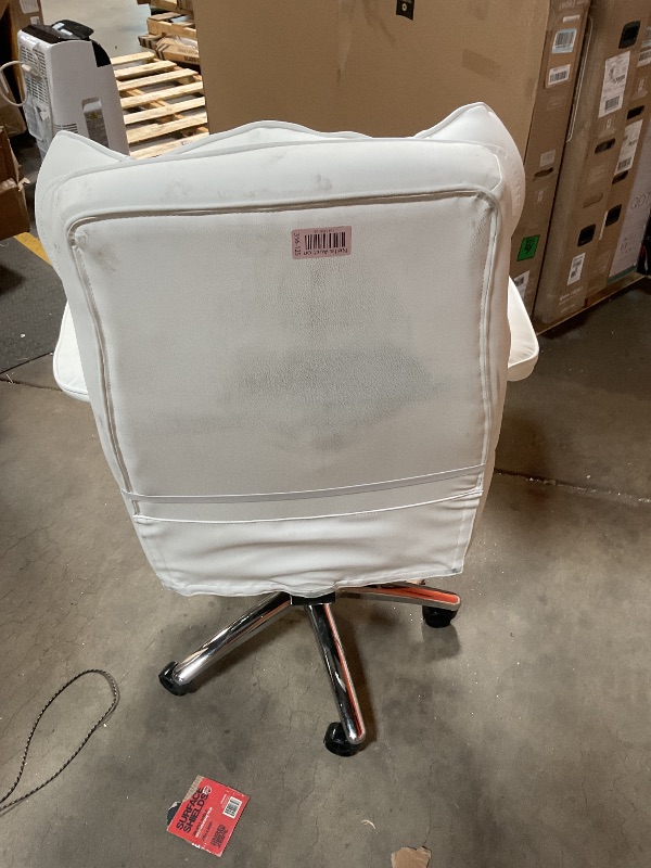 Photo 1 of **DIRTY FROM TRANSPORT **Sweetcrispy Executive Home Office Desk Chair - Ergonomic Big Tall High Back with Footrest & Lumbar Support, Reclining Height Adjustable, Comfy PU Leather Computer Gaming with Swivel Wheels, White