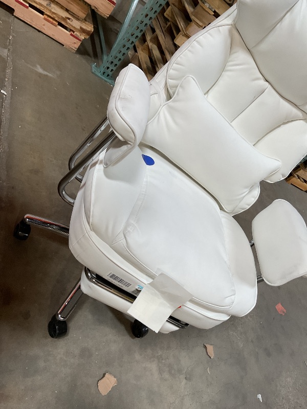 Photo 1 of **DIRTY FROM TRANSPORT **Sweetcrispy Executive Home Office Desk Chair - Ergonomic Big Tall High Back with Footrest & Lumbar Support, Reclining Height Adjustable, Comfy PU Leather Computer Gaming with Swivel Wheels, White