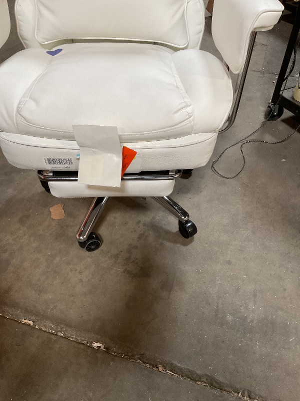Photo 1 of **DIRTY FROM TRANSPORT **Sweetcrispy Executive Home Office Desk Chair - Ergonomic Big Tall High Back with Footrest & Lumbar Support, Reclining Height Adjustable, Comfy PU Leather Computer Gaming with Swivel Wheels, White