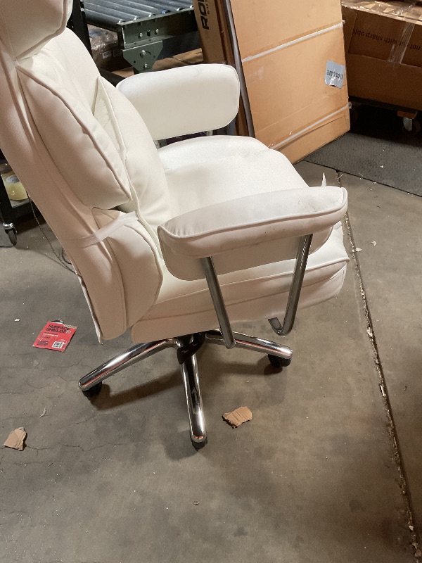 Photo 1 of **DIRTY FROM TRANSPORT **Sweetcrispy Executive Home Office Desk Chair - Ergonomic Big Tall High Back with Footrest & Lumbar Support, Reclining Height Adjustable, Comfy PU Leather Computer Gaming with Swivel Wheels, White